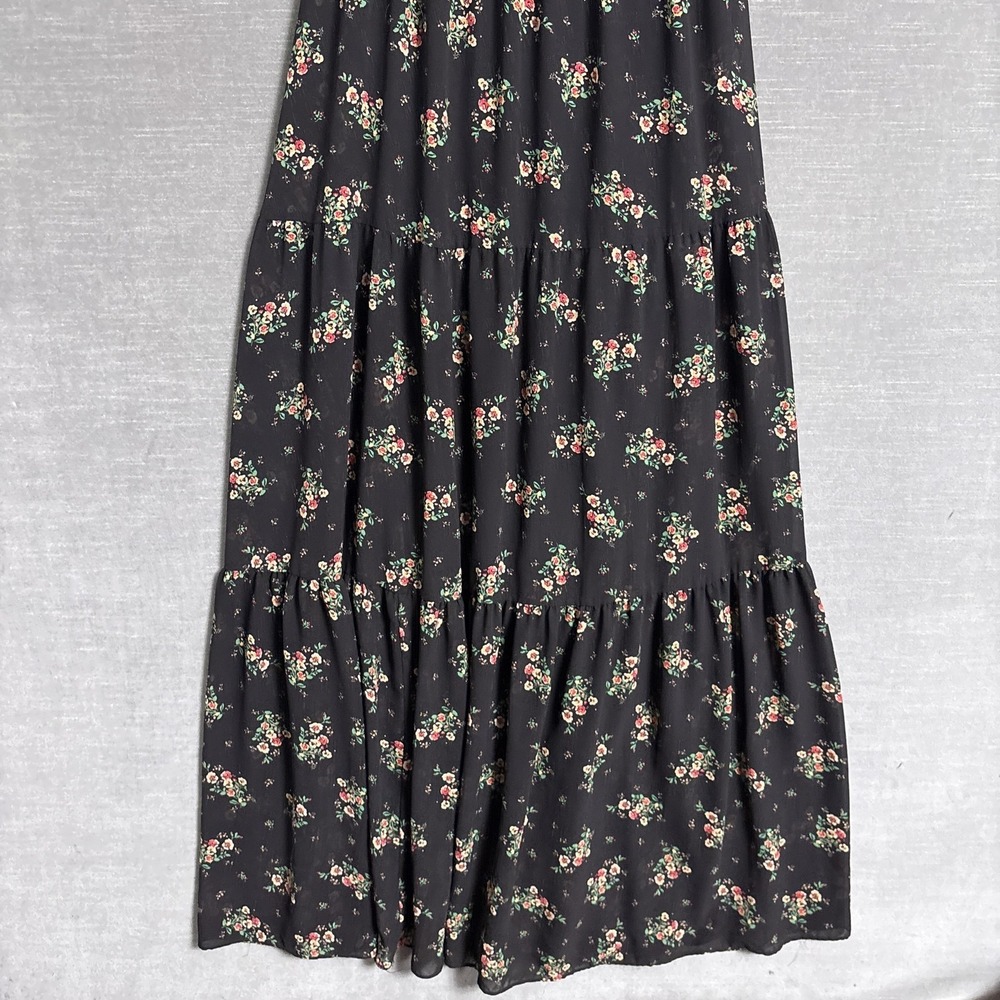 Guess Dress 4 Black Floral Maxi Ruffle Tiered Strappy Sundress Boho Summer Beach - Picture 4 of 10